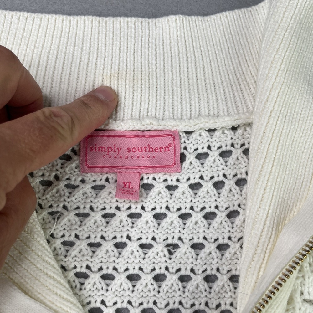 Simply Southern Womens XL Cream Open Knit Sweater Vest 1/4 Zip Sleeveless - Picture 6 of 13